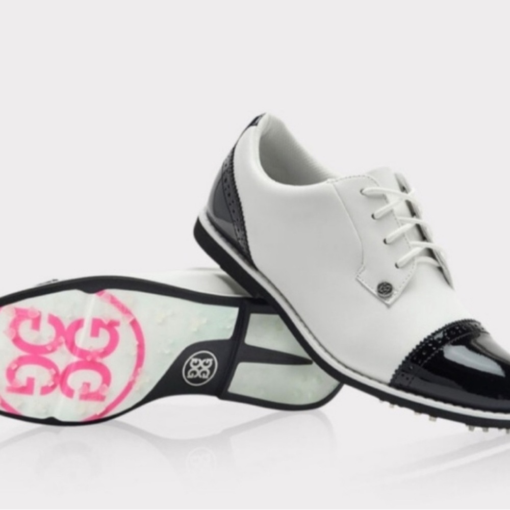 G/FORE Black and White Athletic Shoes with Cap-Toe Design